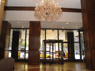 Elegant marble lobby with chandelier